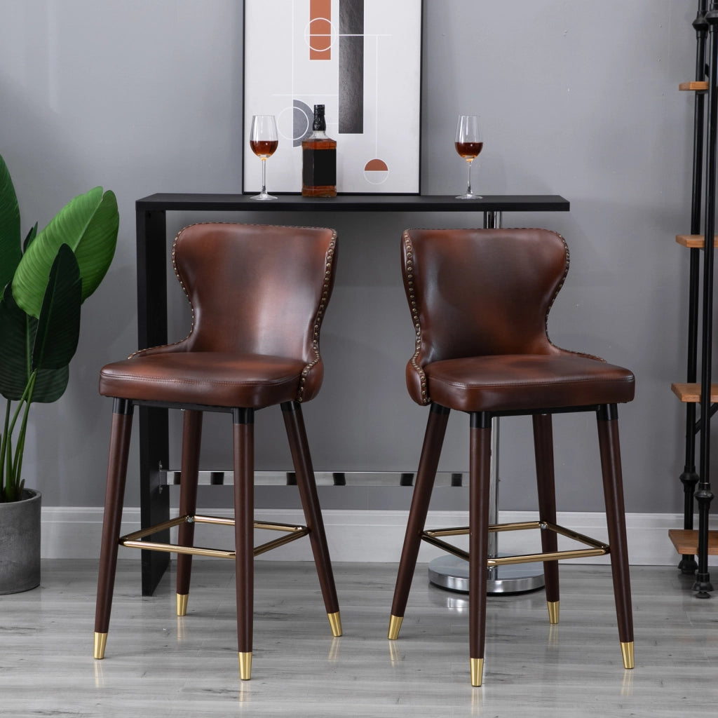 Sgabelli da Bar Alti con Schienale ¨C Zephmum ¨C Finta Pelle e Legno 52x53x101cm