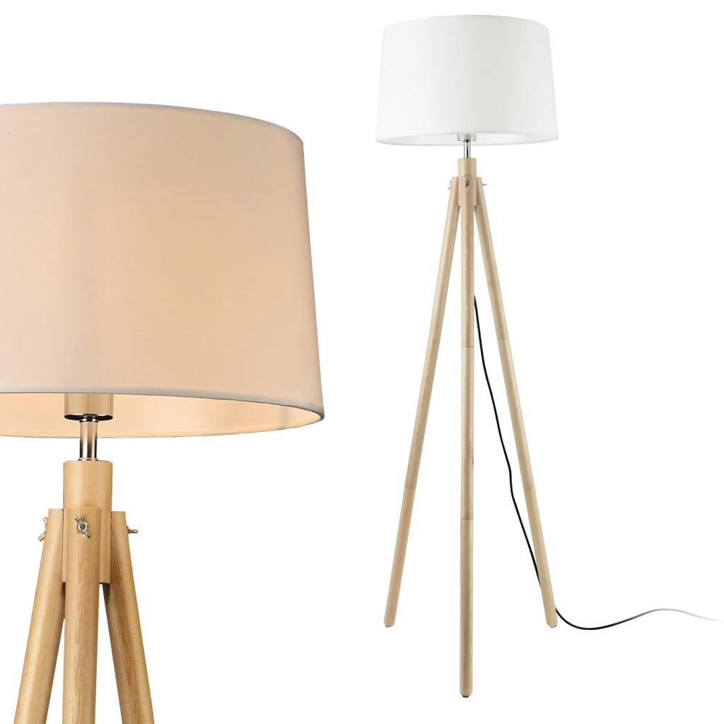 Lampada da terra con paralume in legno metallo e tessuto con finitura in legno e bianco 153 cm 03_0002432