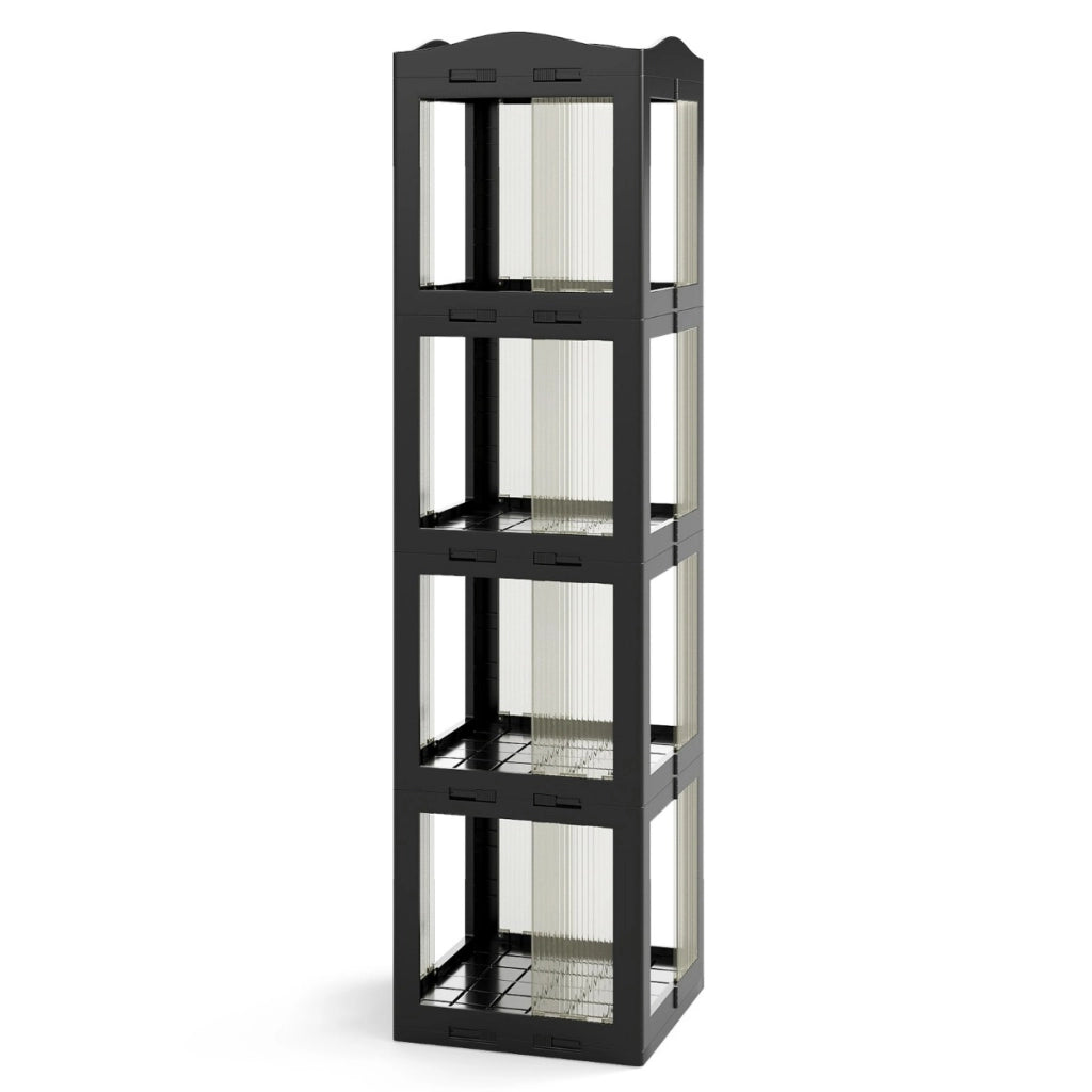 Libreria girevole pieghevole a 4 livelli per soggiorno e studio, Scaffale girevole a 360¡ã con base rotante per esposizione Nero-Librerie