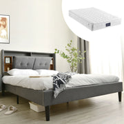 Letto matrimoniale – 140x200 cm – USB LED contenitore testiera con materasso – legno grigio