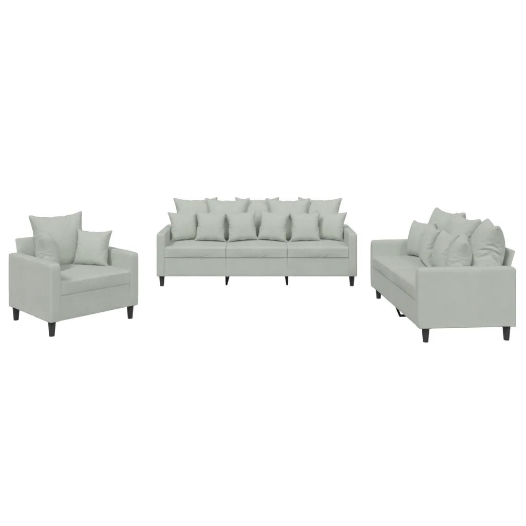Set di Divani 3 pz con Cuscini Grigio Chiaro in Velluto 3201680
