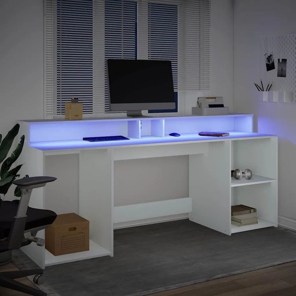 Scrivania con Luci LED Bianca 200x55x91 cm in Truciolato