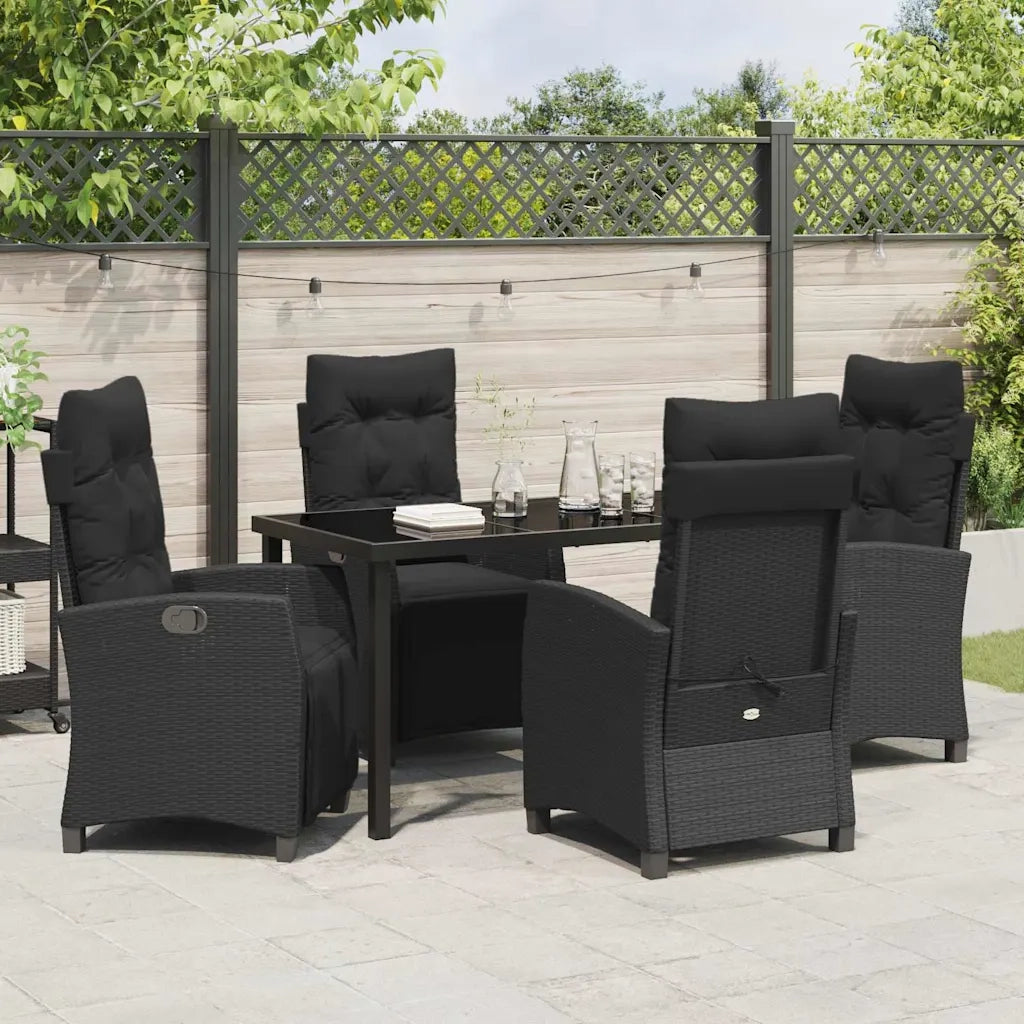 Set da Pranzo per Giardino con cuscino 5 pcs Nero polyrattan 3380423