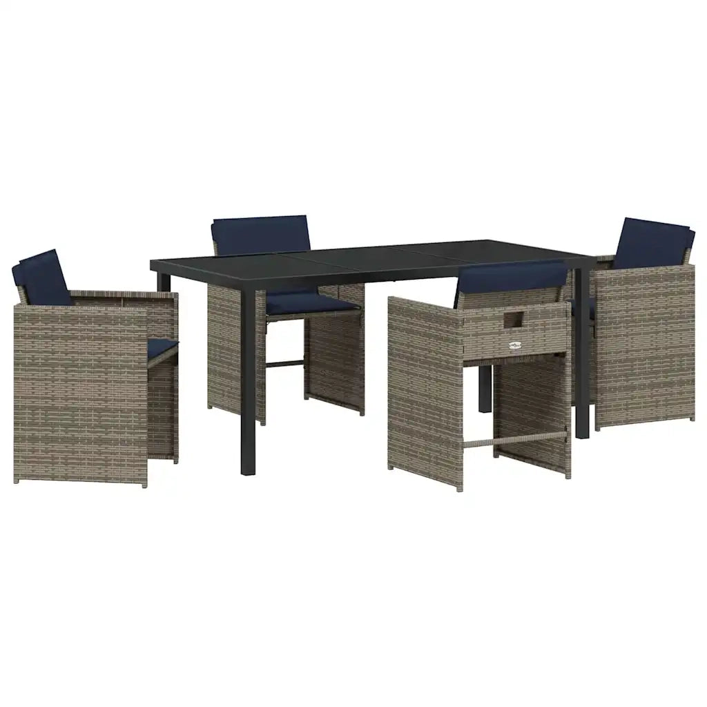 Set da Pranzo per Giardino con cuscino 5 pcs Grigio polyrattan 3380002