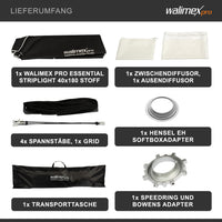 Essential Striplight Softbox 40x180cm + adattatore softbox per Hensel Expert, ruotabile a 360°, con griglia, adattatore Bowens e borsa per il trasporto