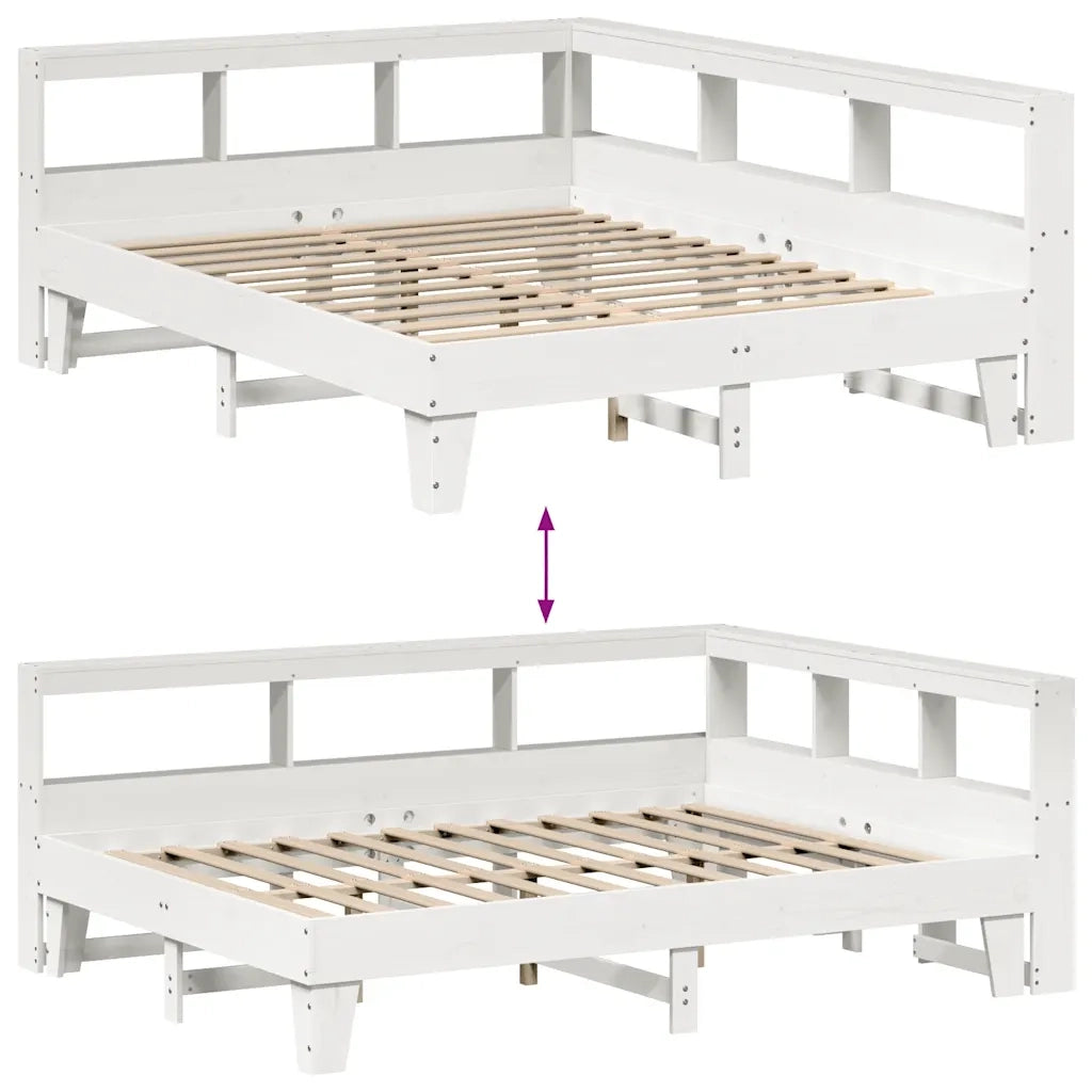 Letto Libreria senza Materasso-Struttura Letto con contenitore Bianco 140x200 cm Legno di Pino 924914