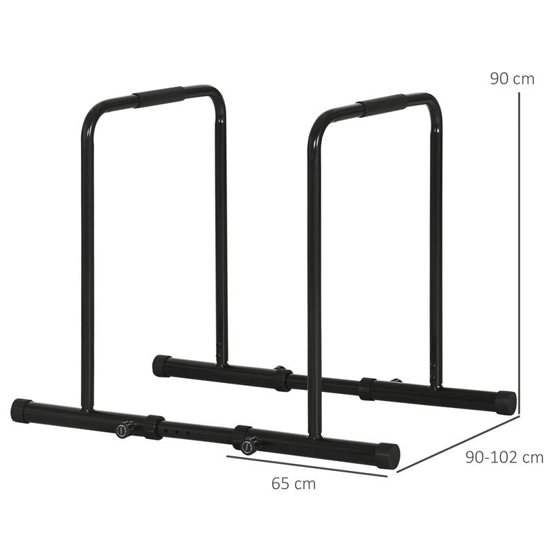 BARRA PER DIP IN ACCIAIO AD ALTEZZA REGOLABILE CON 6 LUNGHEZZE REGOLABILI, 90-102X65X80-90 CM, NERA