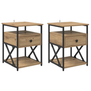 Set di 2 Comodini | Armadio da Notte | Mobiletto da notte Rovere artigianale 40 x 42 x 55 cm