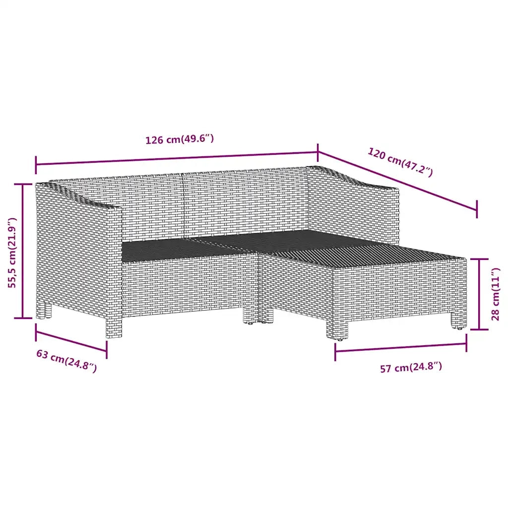 Set Divani da Giardino 3 pz | Set Salotto da Giardino con Cuscini in Polyrattan Grigio