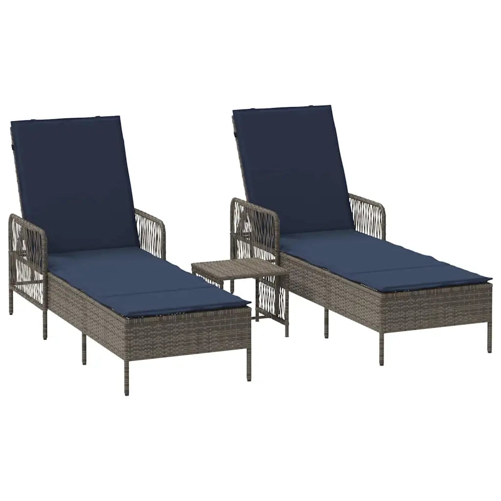 Lettino da Lettino sole | Sdraio da giardino | Lettino da sole 3 pz Grigio e Blu Navy 200 x 55 x 92 cm