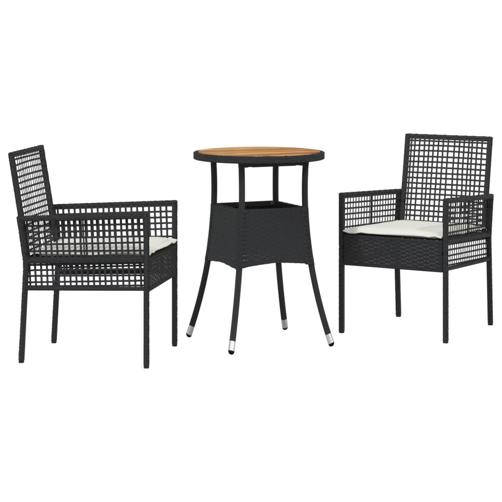 Set da Pranzo da Giardino 3 Pezzi Nero Polyrattan