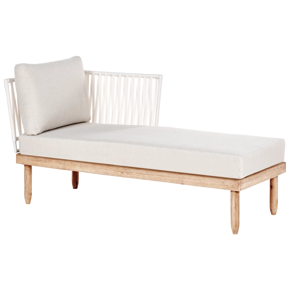 Set Lounge da Esterno in Legno di Acacia con Cuscini Bianchi, Poltrona in Rattan Sintetico e Tavolino 4 Posti Sinistro