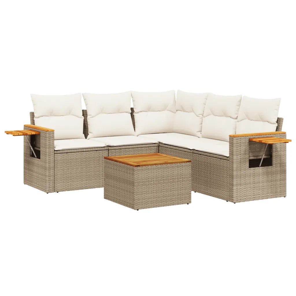 Set Divano da Giardino 6 pz con Cuscini Beige in Polyrattan 3259209
