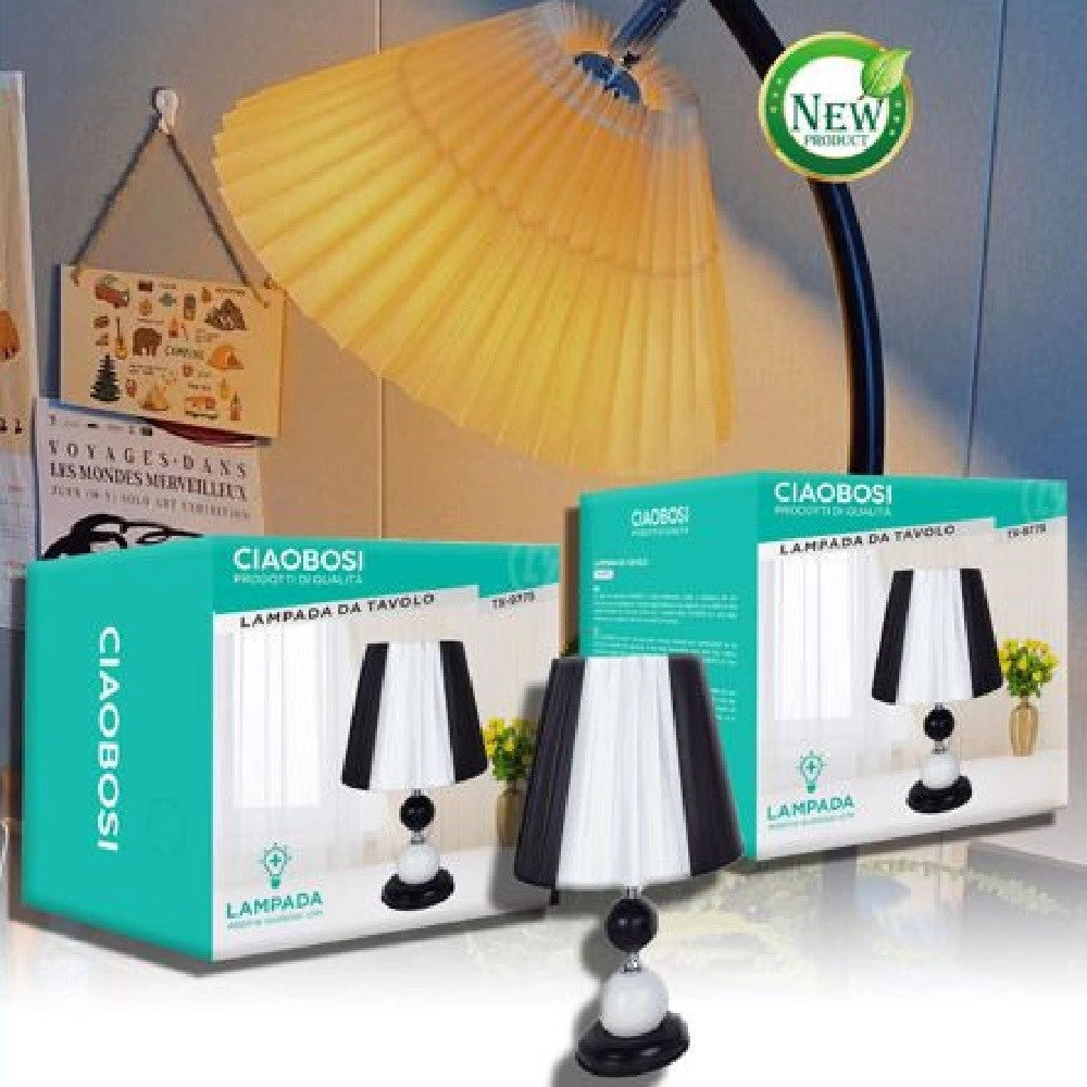 Trade Shop - Lume Lampada Da Tavolo Abat Jour Con Paralume Comodino Camera Casa Luce Tx-9775 -
