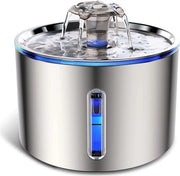 Fonteino per Animali - 2,5L - Silenzioso - Con Indicator di Livello dell'Acqua e LED - Acciaio Inossidabile 304 - Incluso Sistema di Filtraggio