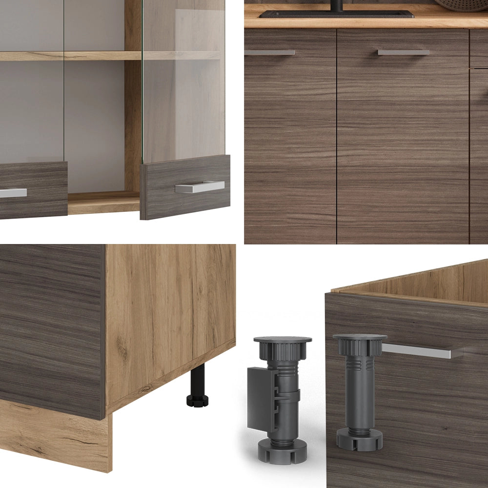 Vicco Cucina completa Grigio nobile/rovere dorato 140 cm senza piano di lavoro