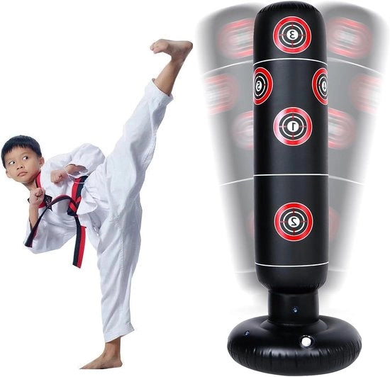 Sacca da boxe gonfiabile da 160 cm - Palo da boxe pieghevole - Sacchetto di sabbia in PVC - Aiuto per l'allenamento dei bambini - Per uso domestico