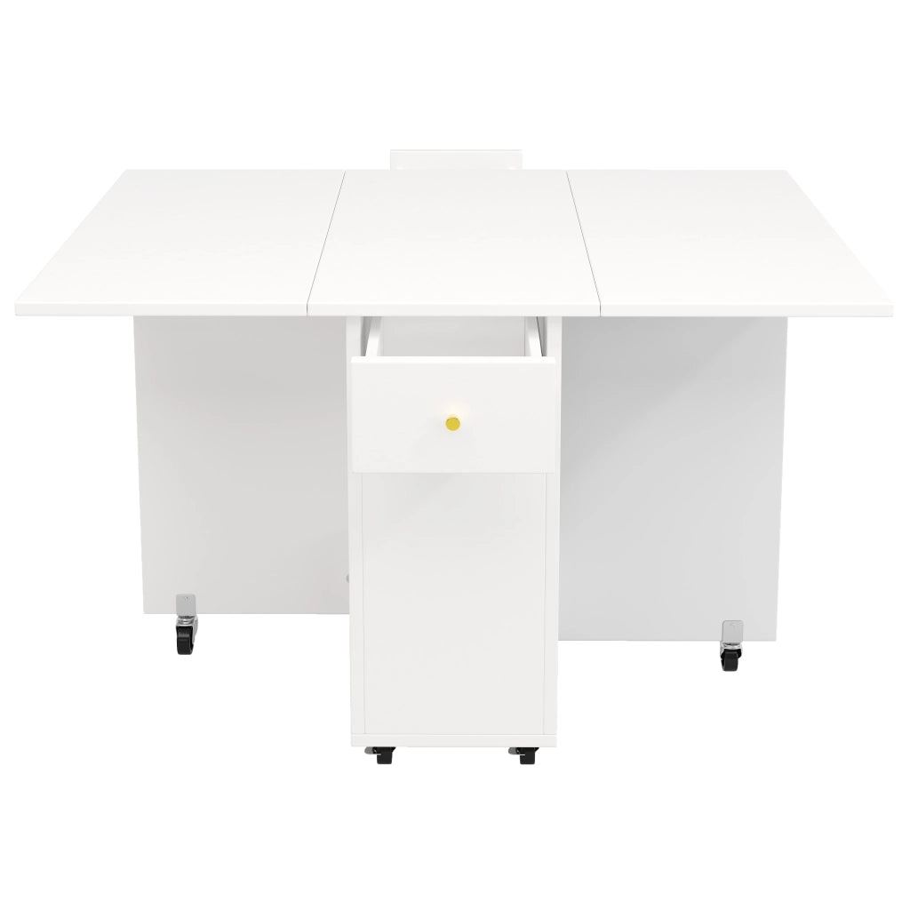 Tavolo da Pranzo Pieghevole con Ruote e 2 Cassetti ¨C MINIMAL ¨C Bianco 120x75x75