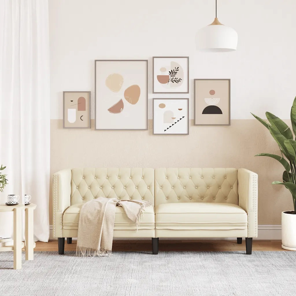 Divano Chesterfield a 2 Posti-Sofa 2 Posti-Divanetto Crema in Similpelle