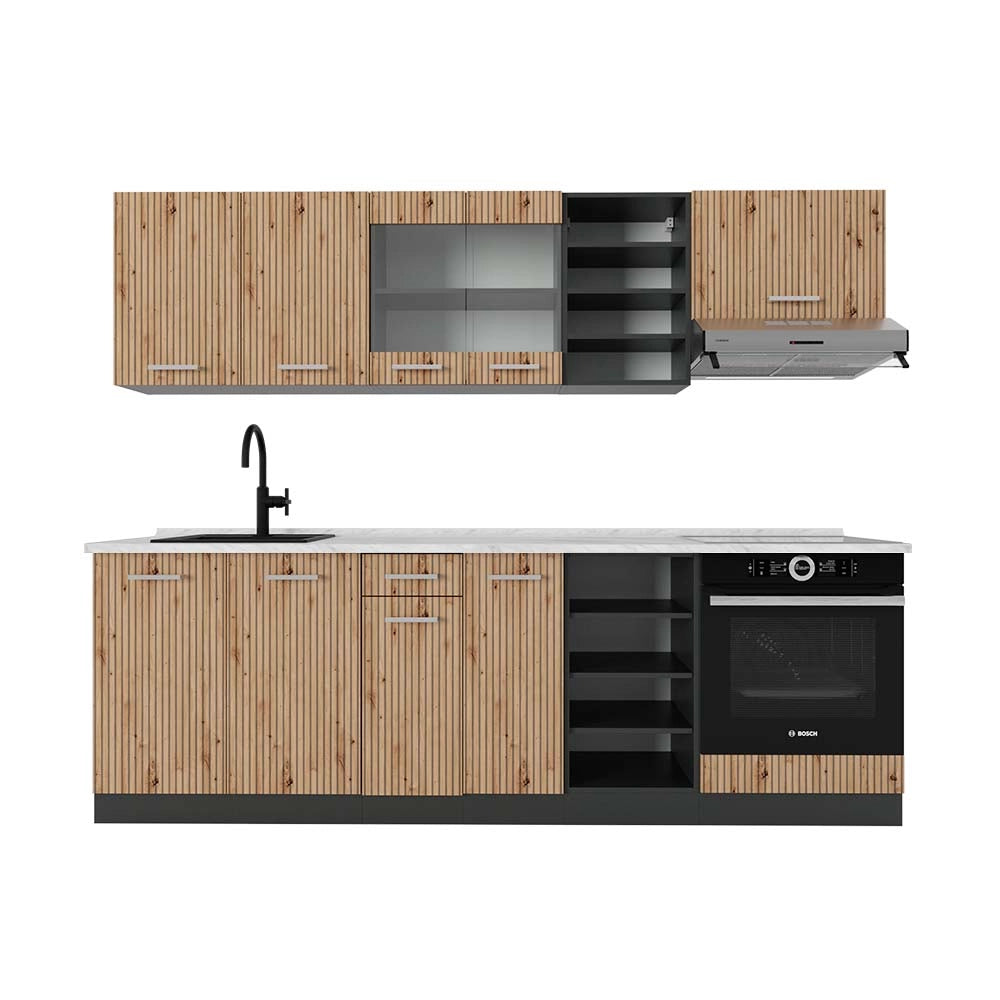 Vicco Cucina componibile Rovere artigianale/antracite 240 cm , PL Marmo