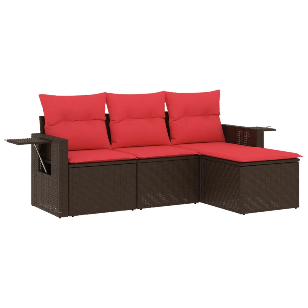 Set Divani da Giardino 4 pz con Cuscini Marrone in Polyrattan 3220073