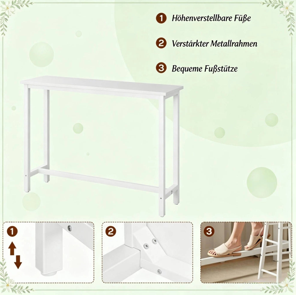 Tavolo alto 140x40x100 cm in MDF e metallo bianco， per cucina e bar