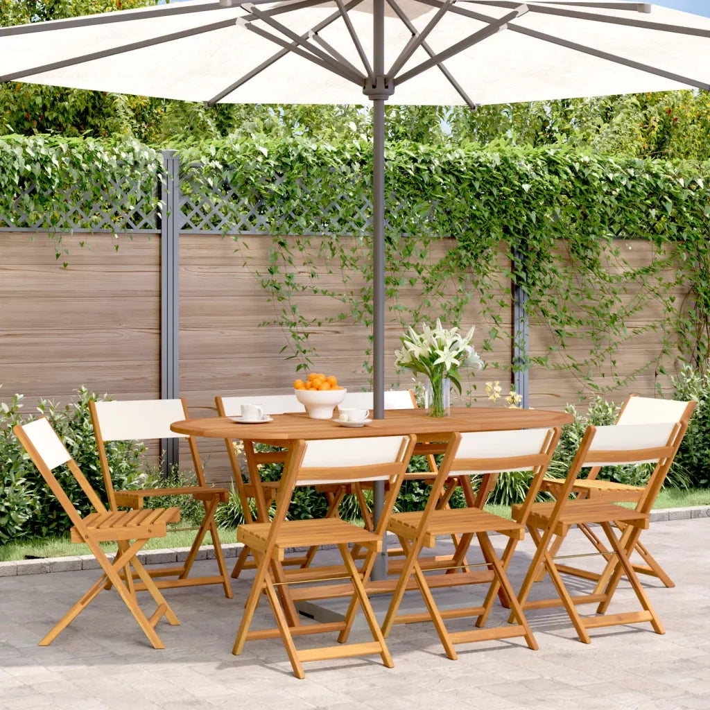 Sedie da Giardino Pieghevoli 8pz Bianco Crema Tessuto e Legno