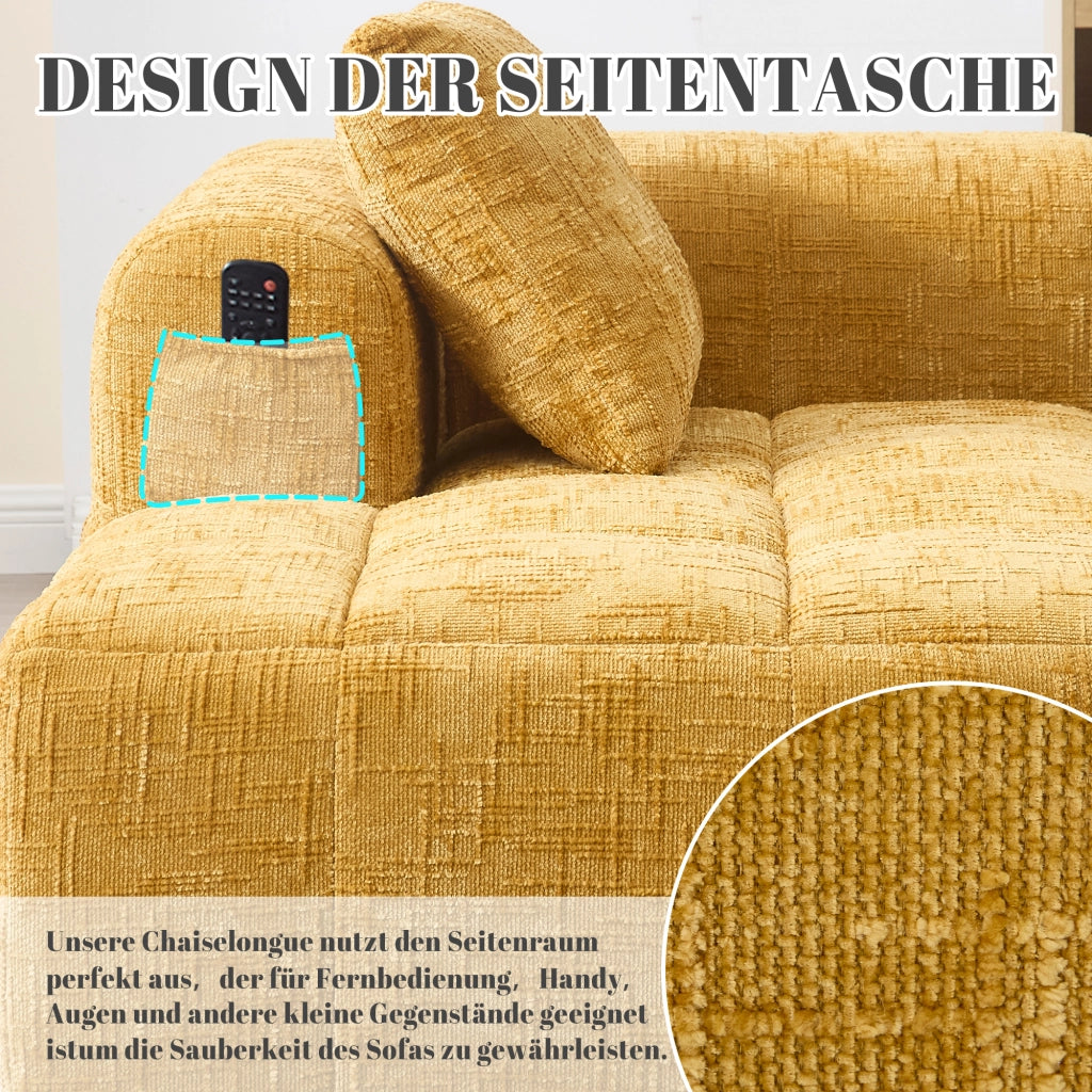 DIVANO Chaise longue 158x90x60 cm Chenille giallo con cuscino