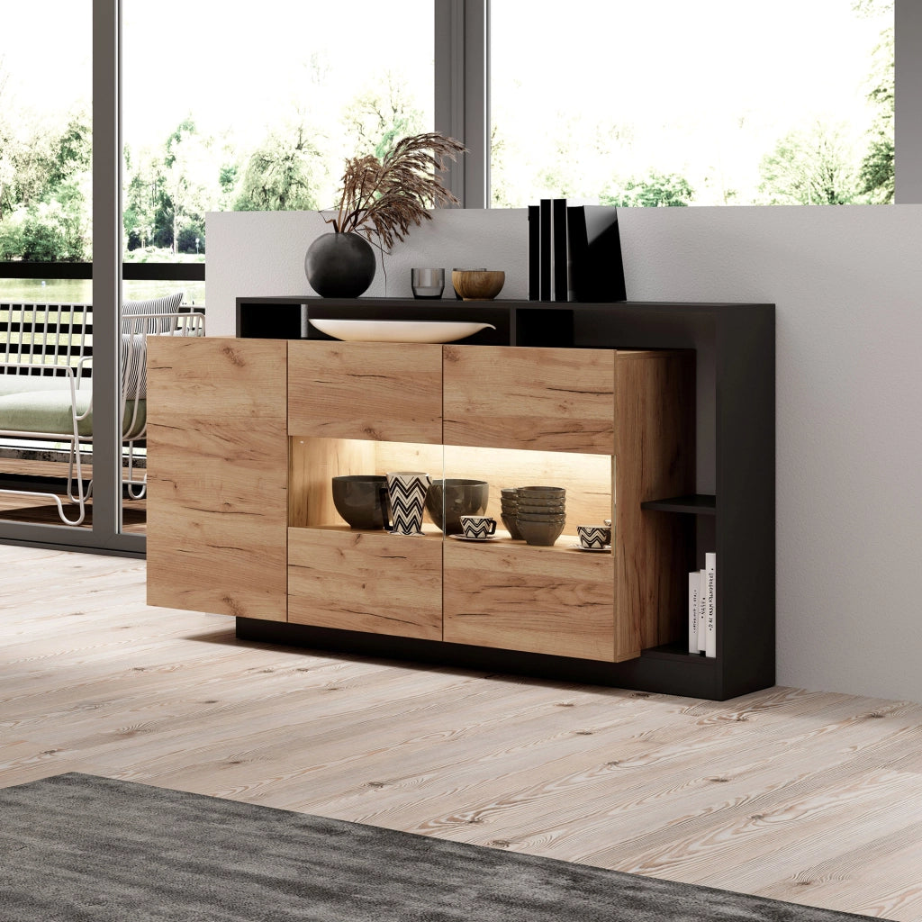Madia Hafa, Credenza 7 Ripiani, 155x44x94h cm Marrone Rovere