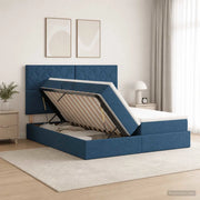 Letto con Contenitore con testiera Blu 180 x 200 cm Tessuto 3459806