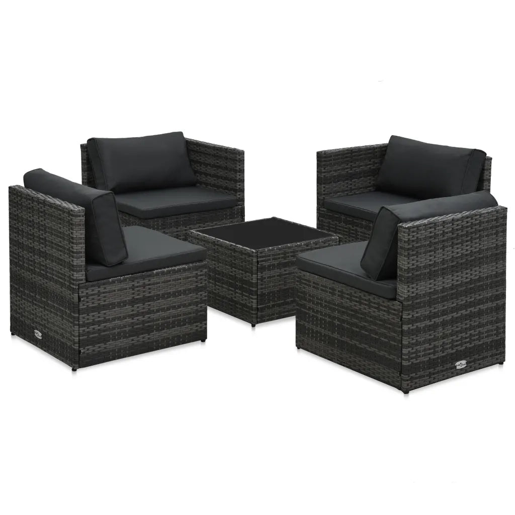 Set Divani da Giardino 5 pz con Cuscini in Polyrattan Grigio cod mxl 35550
