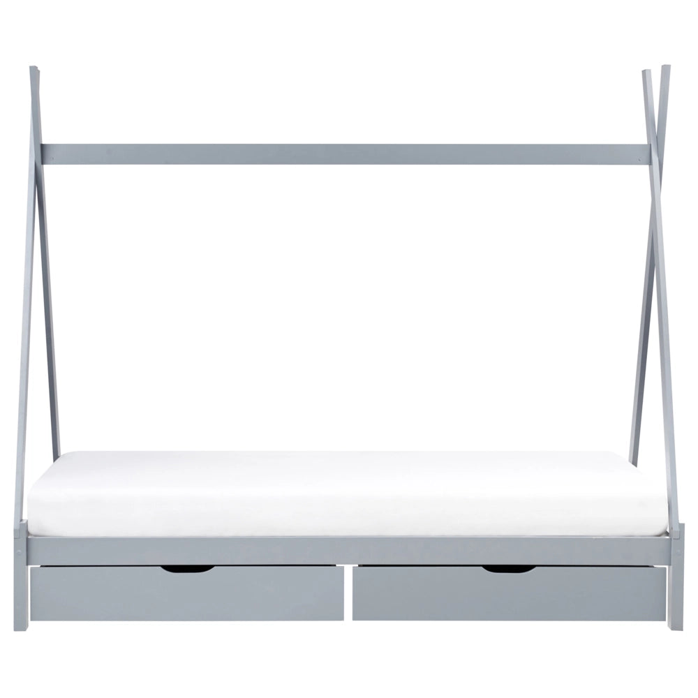 Letto a forma di tenda per bambini Struttura per letto singolo in pino grigio UE 90 x 200 cm con doghe e cassetti
