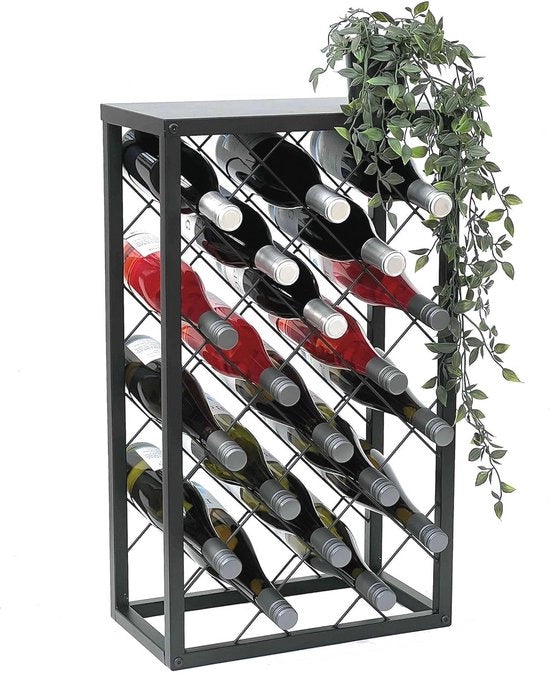 Wine Rack in Metallo Nero per 20 Bottiglie - Design Moderno con Stante 68 cm