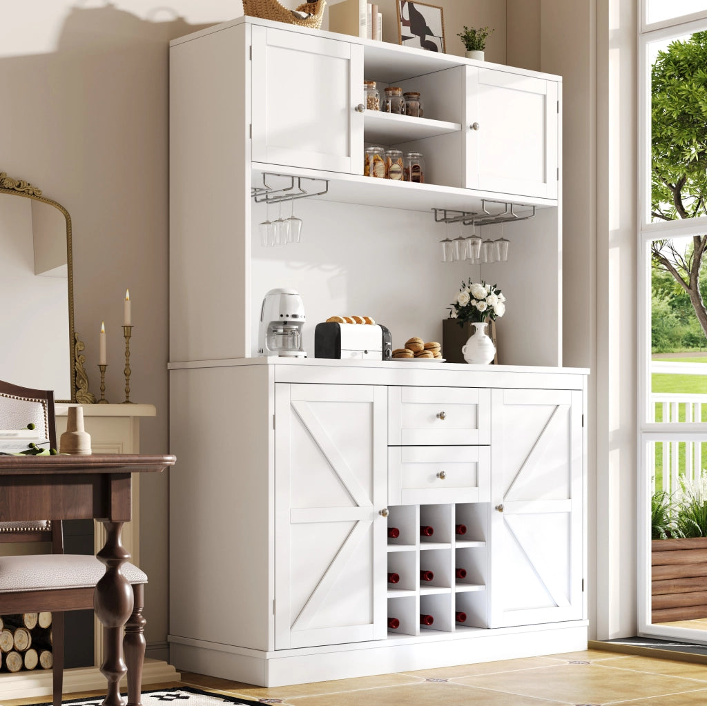 Credenza alta da cucina bianca 120x40x188 cm con portabottiglie