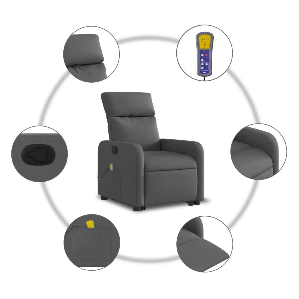 Poltrona | Sedia Relax Alzapersona Massaggi Reclinabile Grigio Scuro Tessuto