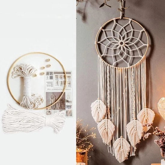 Set di cesti a mano in macramè – fili di cotone per cucire, decorazione per parete, supporto per piante