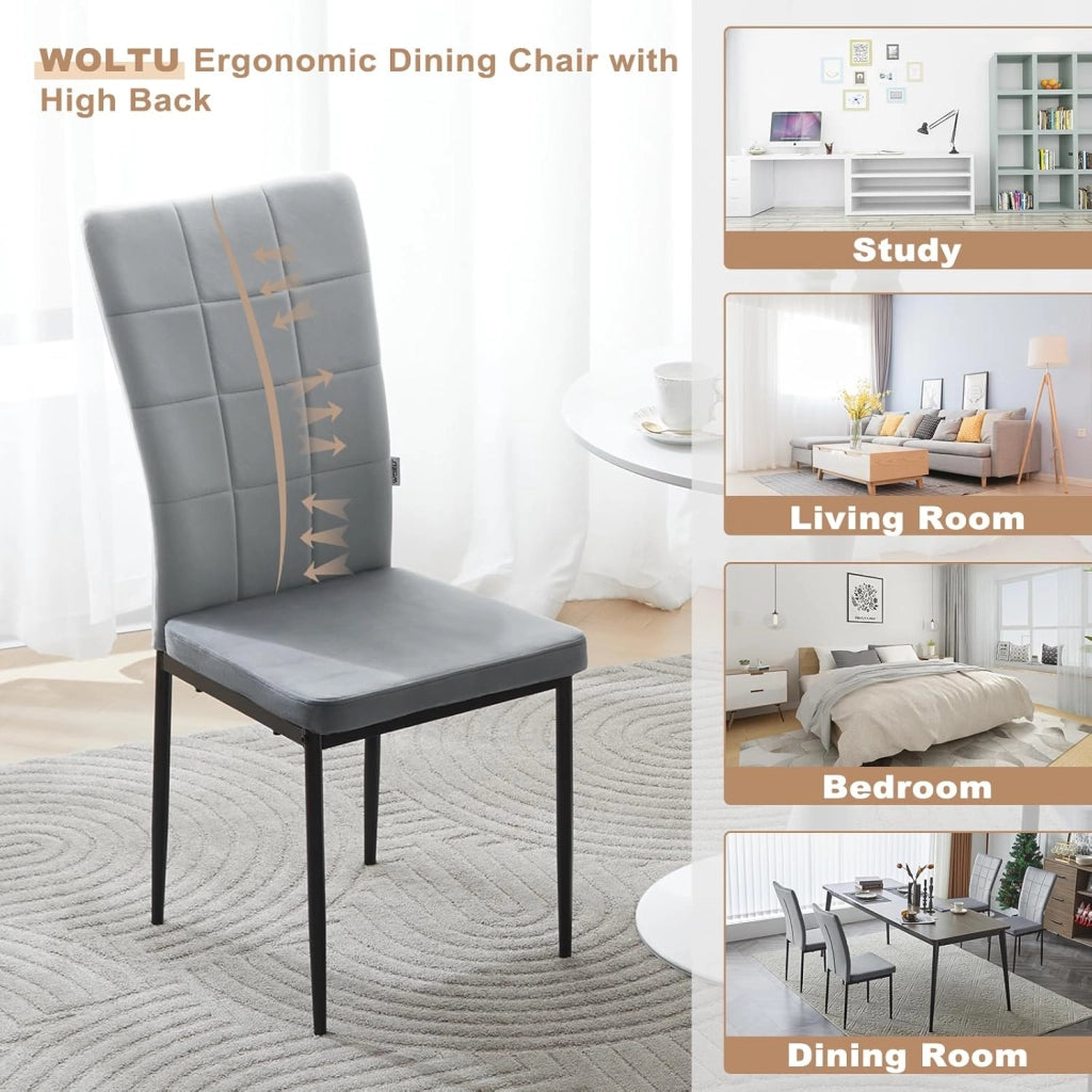 Set 4 Sedie da Pranzo con Schienale Alto, Sedia da Cucina con Motivi Quadrati, Sedia Imbottita per Soggiorno, Camera da Letto, Sedile in Velluto e Gambe in Metallo, Grigio Scuro, EZS22dgr-4