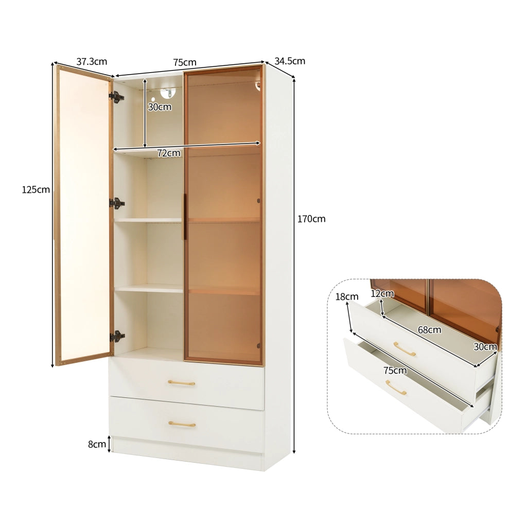 Armadietto da bagno in MDF bianco con vani aperti e 2 ante in vetro temperato per bagno studio e ingresso moderno