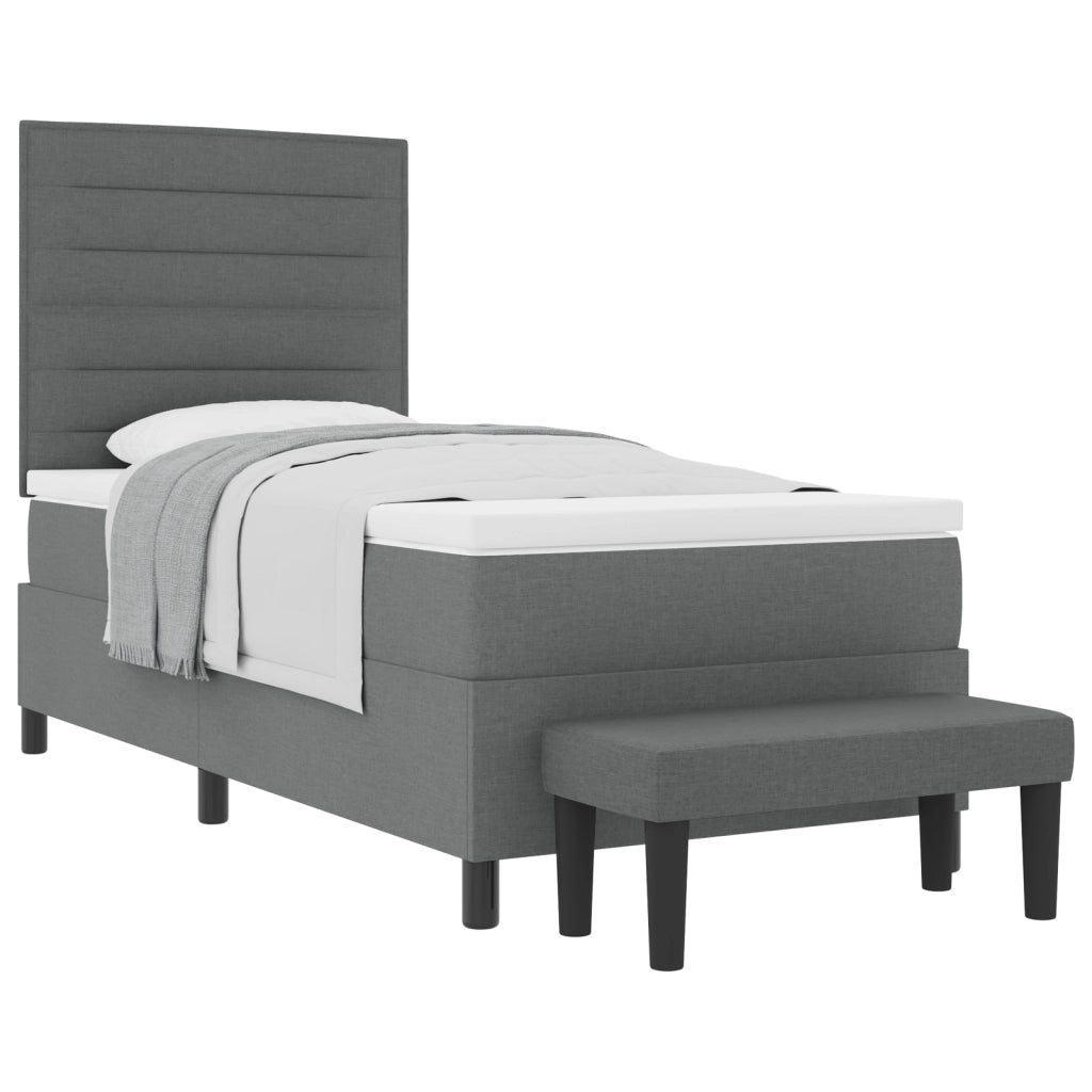 Letto con Box Spring con Materasso e Panca Grigio Scuro 80x200 cm Tessuto