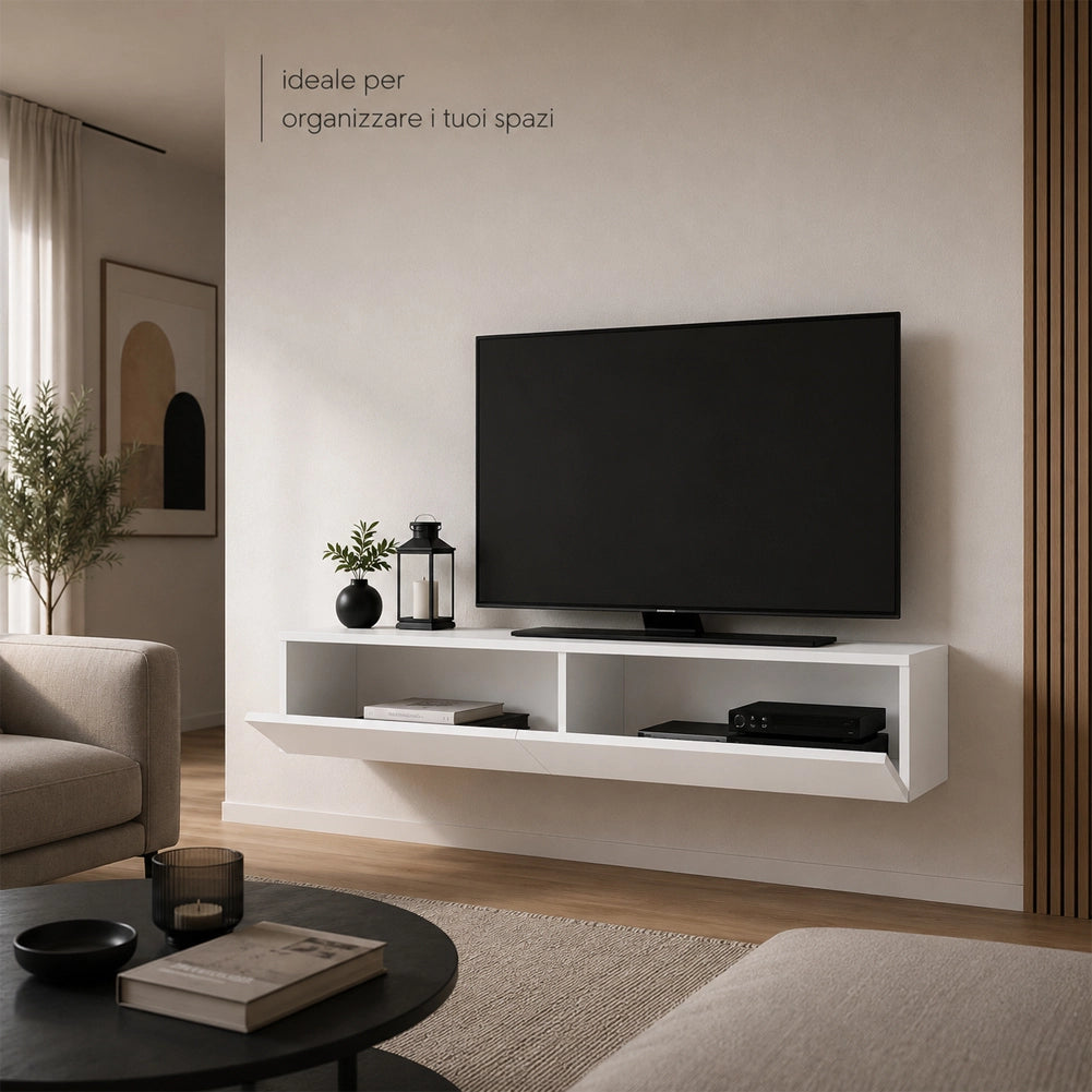Mobile Porta Tv Sospeso da Salotto Mobiletto con 2 Cassetti Bianco 135x31.5x25cm