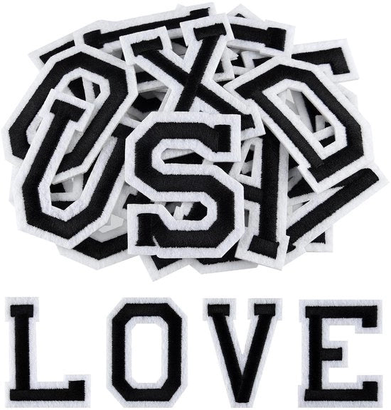 Letterpatches 78 pezzi - Alfabeto in tessuto - 5 cm - Opstrijkbare lettere in rilievo - Per abbigliamento/tasche/cappello - Filo in poliestere - Lettere in rilievo a maglia
