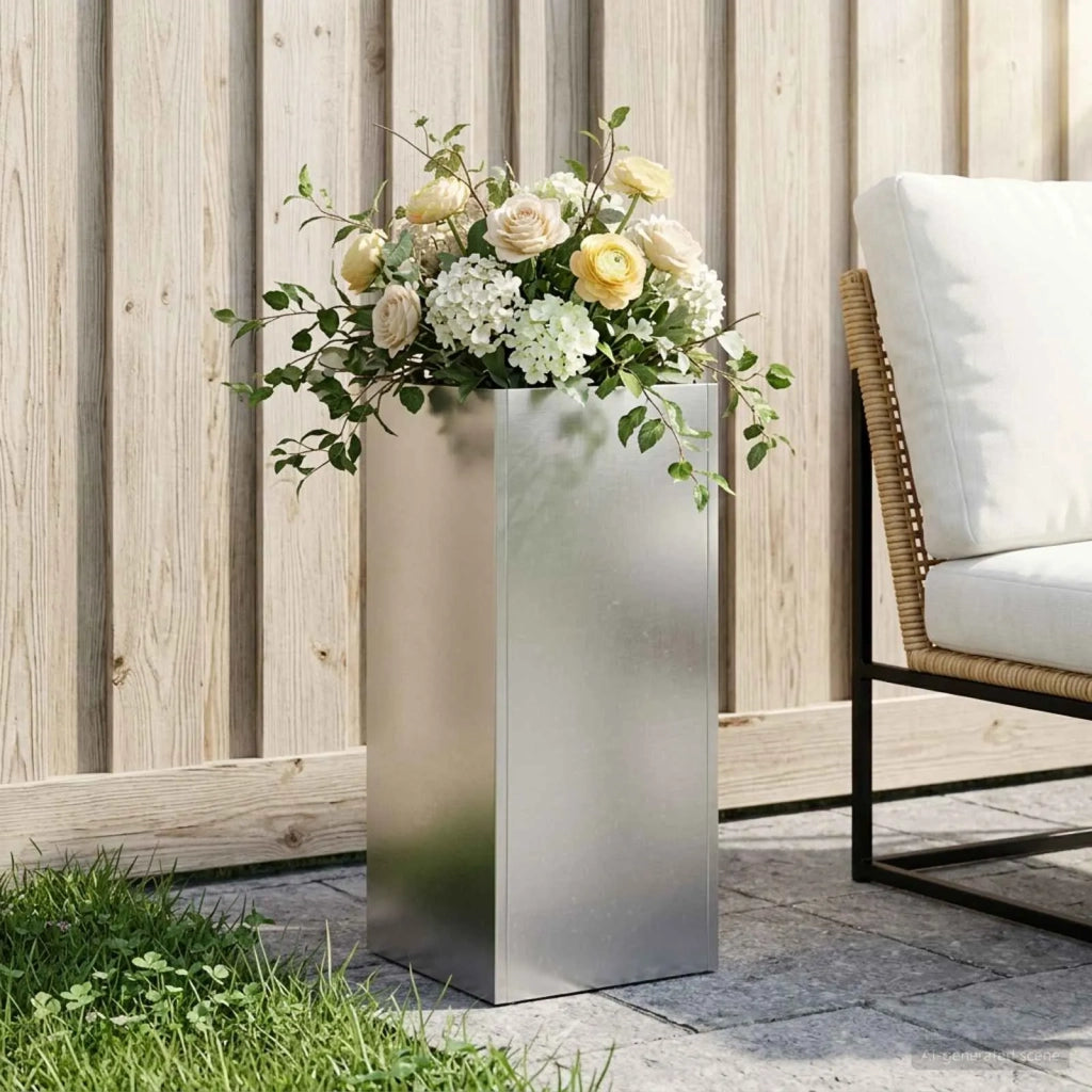 Vaso da giardino Argento 20 x 20 x 40 cm Acciaio Inox 8005296