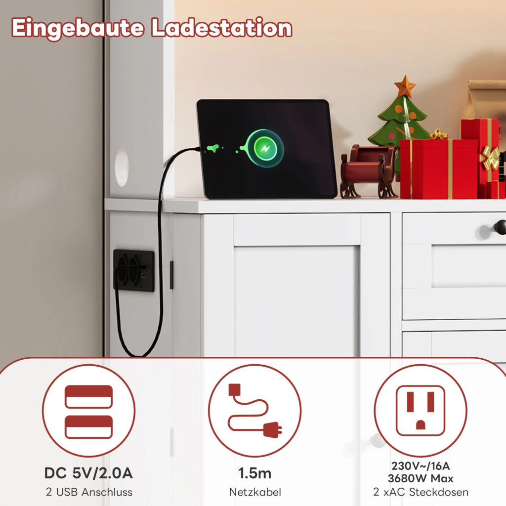 Credenza cucina con LED, prese e ripiani regolabili