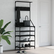 Appendiabiti con Porta Scarpe-Scarpiera con Appendiabiti Nero 70x34x184 cm