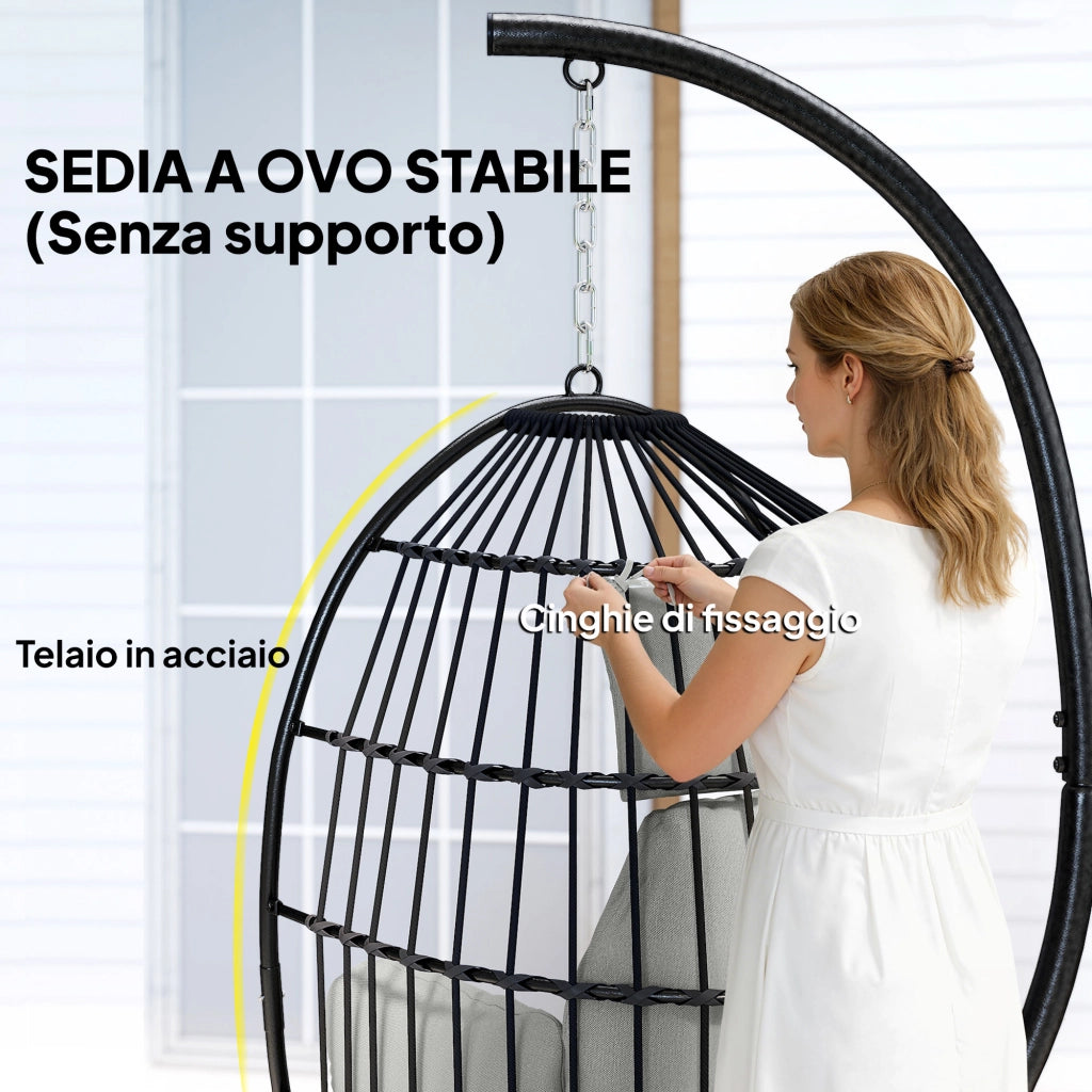 Poltrona a Uovo Sospesa ¨C Minimal ¨C Grigio Acciaio Poliestere 75x62x107 cm