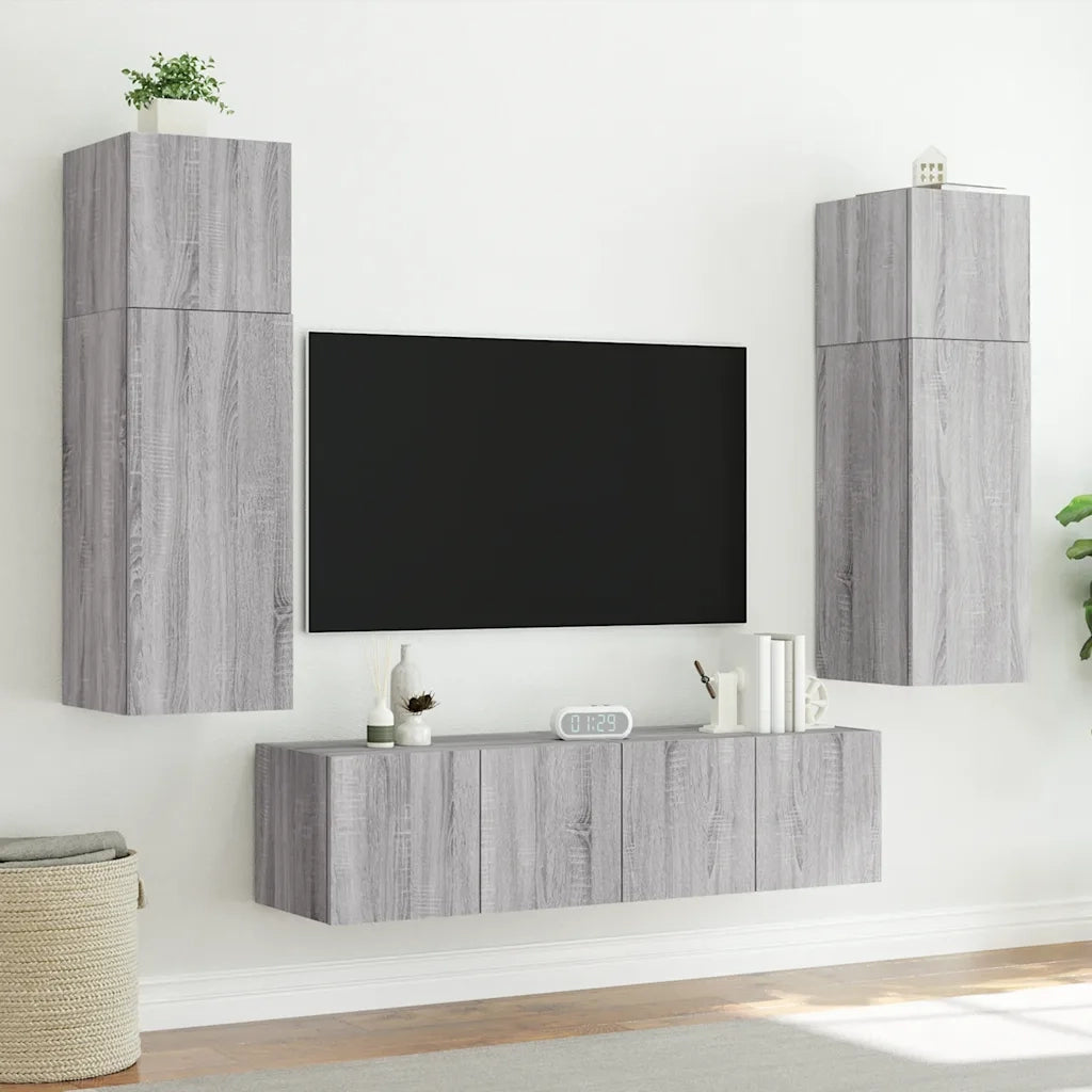 Mobili TV a Parete con Luci LED 2pz-Set di 2 Credenza per TV sospesa Grigio Sonoma 60x35x41 cm