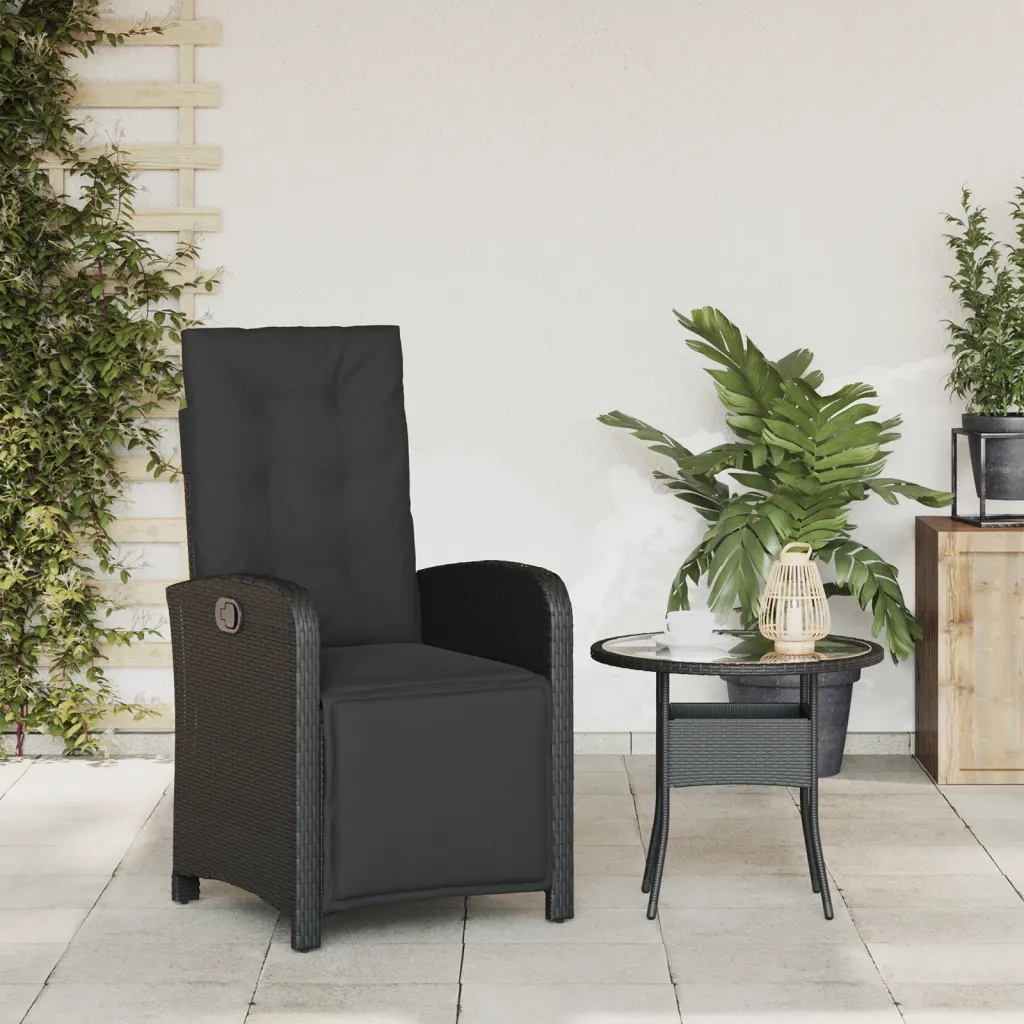 Sedia Reclinabile da Giardino con Poggiapiedi Nera Polyrattancod mxl 115087