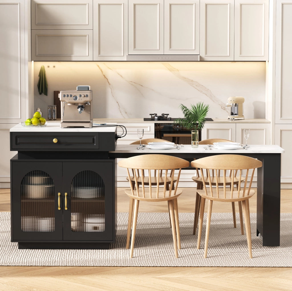 Tavolo da pranzo estensibile ULEVR 128-200x71x92 cm con LED, USB e Type-C, mobile cucina nero