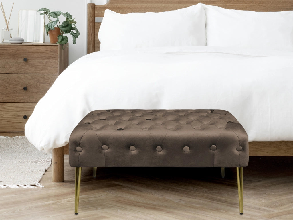 Panca Imbottita Divanetto In Velluto Sgabello A Pie Di Letto Con Gambe In Metallo Dorato Panchina Ingresso Legno Massello Pouf - Testa di moro