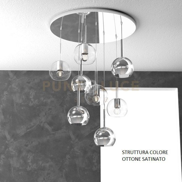 SOSP. OTTONE SAT. TONDA 8 LUCI VETRI TUTTI PICCOLO (4X TR+ 4X CR) 1155OS-S8 TP-TC